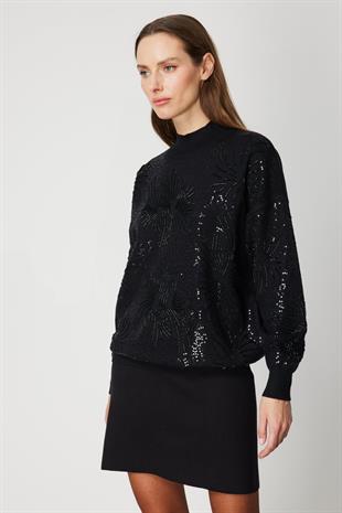 On Fashion Taşlı Dik Yaka Triko Kazak
