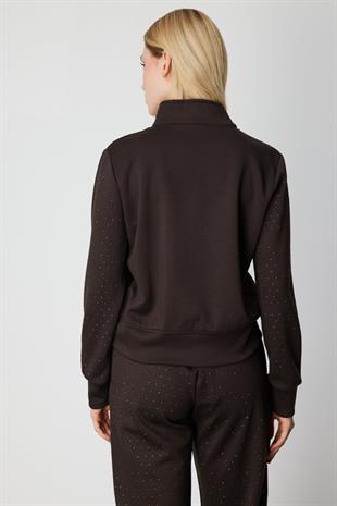 On Fashion Yakası Fermuarlı Taşlı Eşofman Üstü