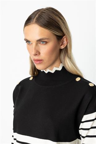 On Fashion Zikzak Detaylı Çizgili Triko Kazak