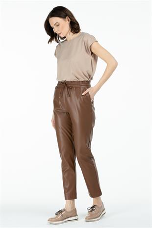 ON TRİKO Beli Ip Deri Pantolon