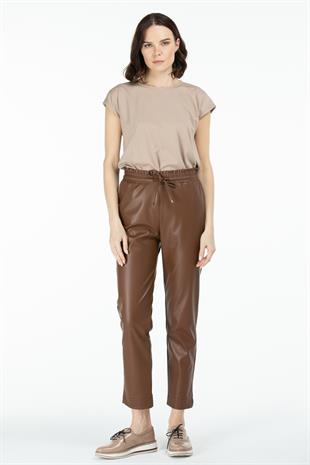 ON TRİKO Beli Ip Deri Pantolon