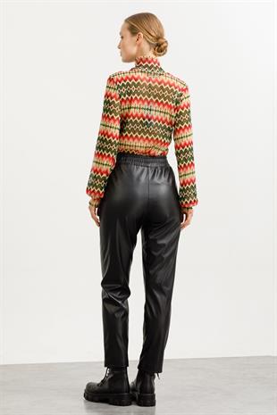 ON TRİKO Yüksek Bel Deri Panntolon