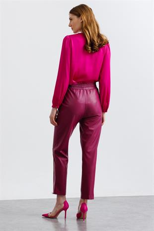 ON TRİKO Yüksek Bel Deri Panntolon