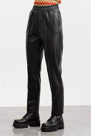 ON TRİKO Yüksek Bel Deri Panntolon
