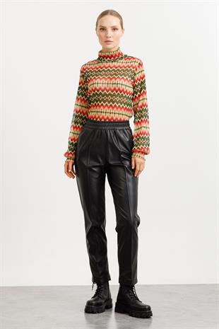 ON TRİKO Yüksek Bel Deri Panntolon