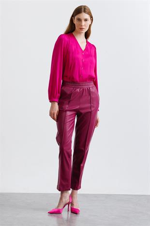 ON TRİKO Yüksek Bel Deri Panntolon