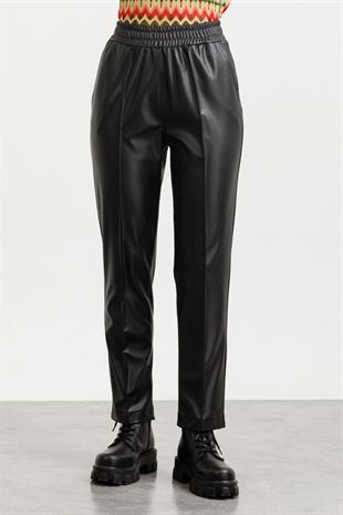 ON TRİKO Yüksek Bel Deri Panntolon