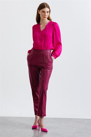 ON TRİKO Yüksek Bel Deri Panntolon