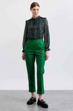 ON TRİKO Yüksek Bel Deri Panntolon