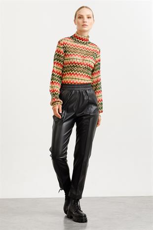 ON TRİKO Yüksek Bel Deri Panntolon