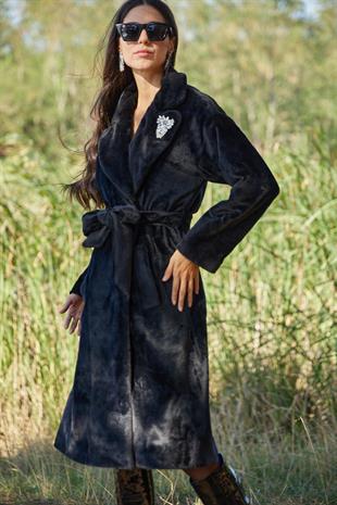 Premium By Moodbasic TAŞ AKSESUARLI PELUŞ KÜRKLÜ KABAN