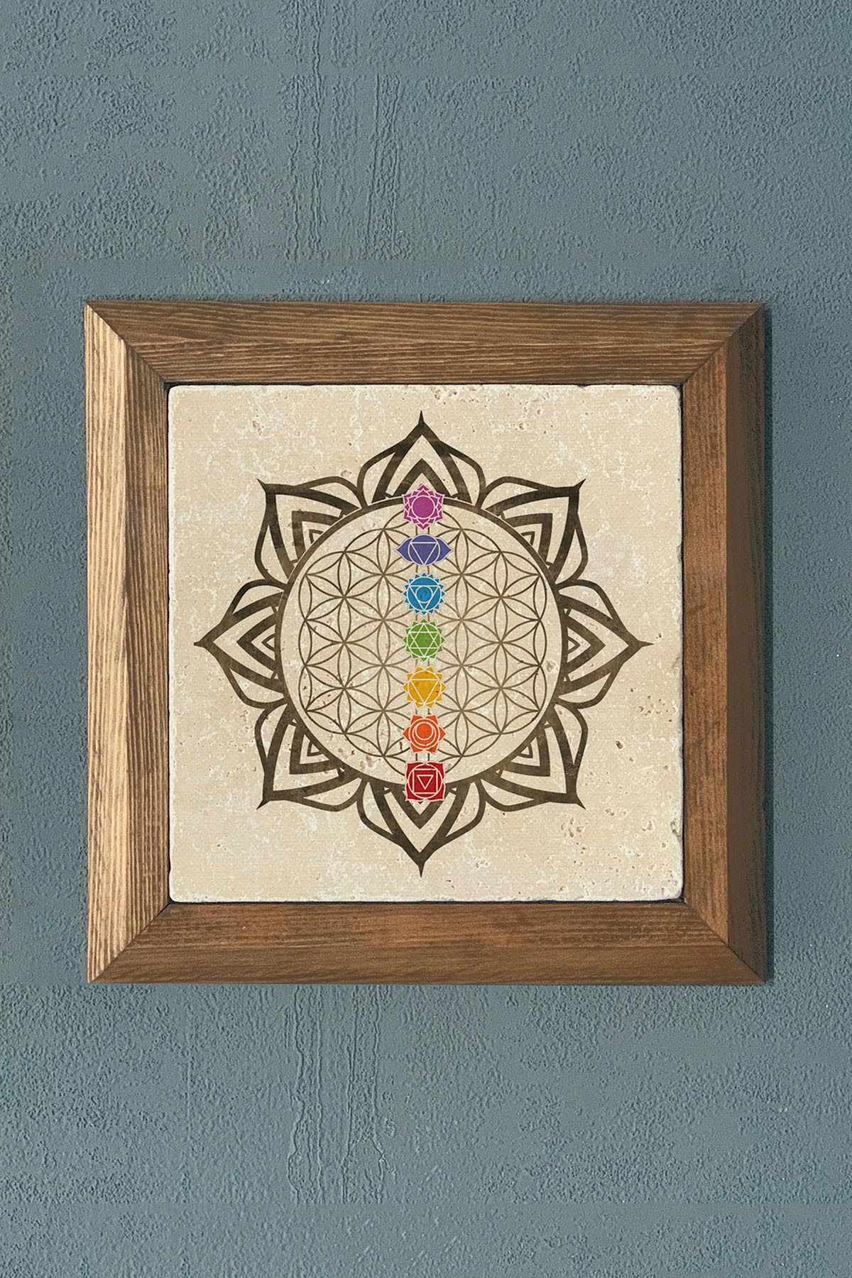 AHŞAP Çerçeveli Taş Tablo-Wall Decor- Oscar Stone Decor 28X28 CM