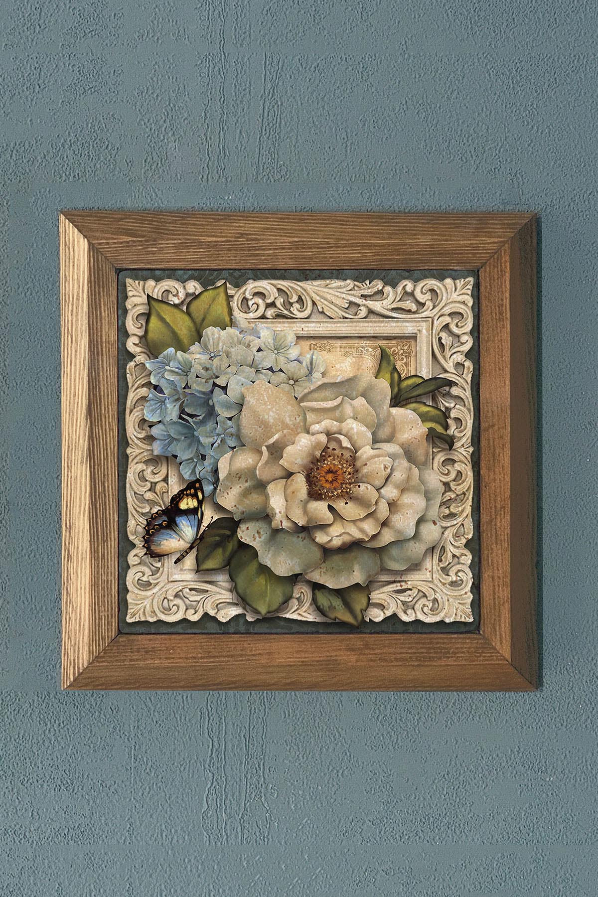 BAHAR DALLARI Masif Çerçeveli Taş Tablo-Wall Decor- Oscar Stone Decor 28X28 CM