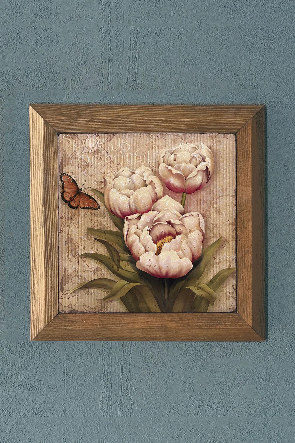 BLUE MARİN DESEN Masif Çerçeveli Taş Tablo-Wall Decor- Oscar Stone Decor 28X28 CM