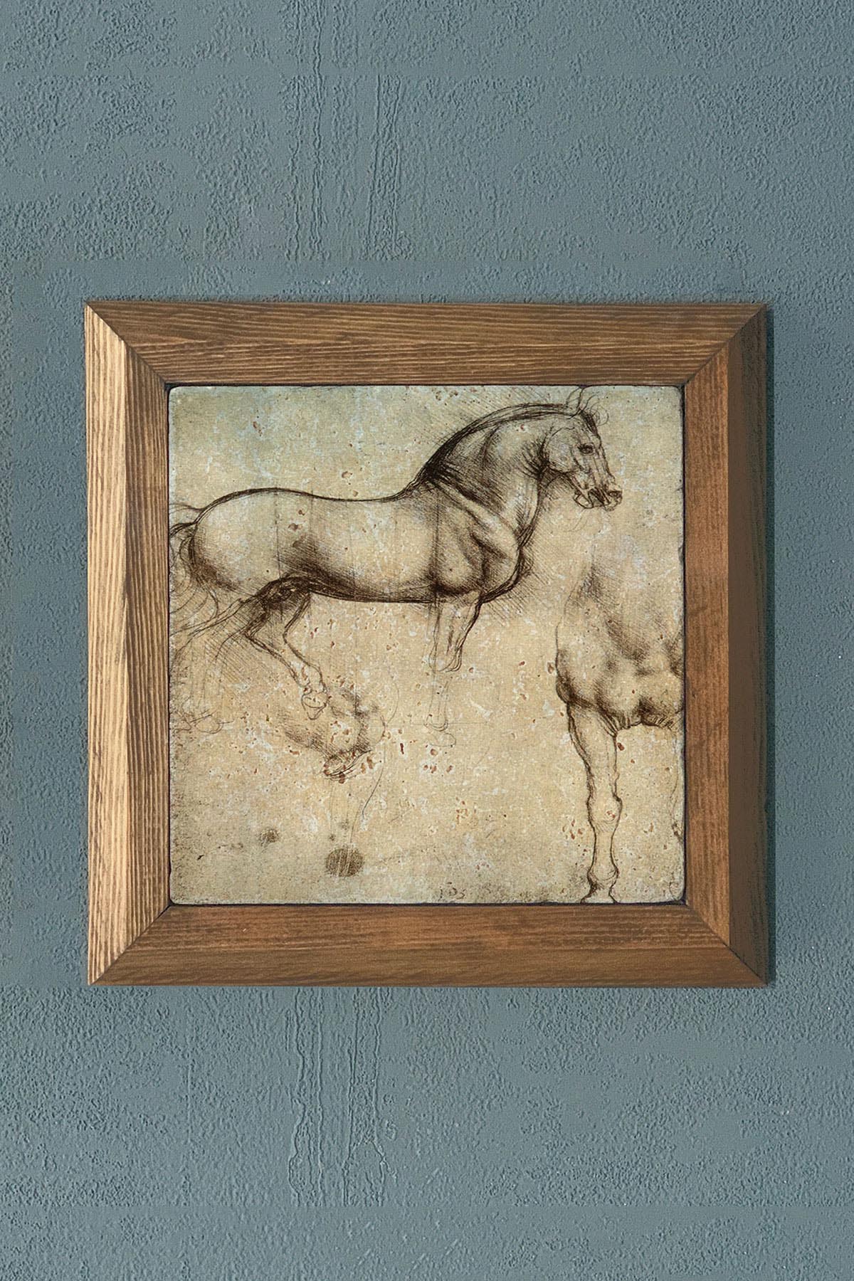 DA VİNCİ ATI Masif Çerçeveli Taş Tablo-Wall Decor- Oscar Stone Decor 28X28 CM
