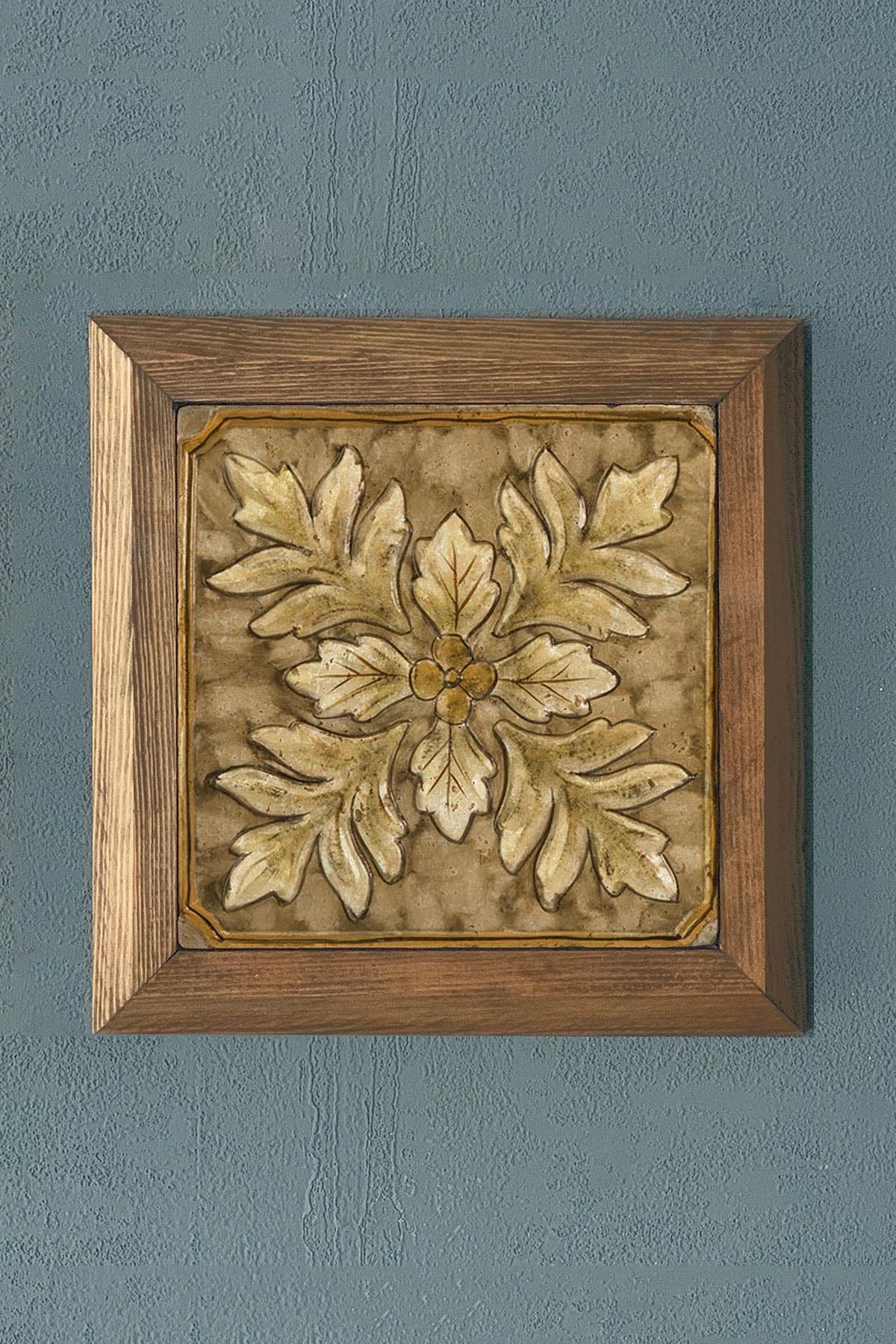 DESEN TEMALI Masif Çerçeveli Taş Tablo-Wall Decor- Oscar Stone Decor 28X28 CM