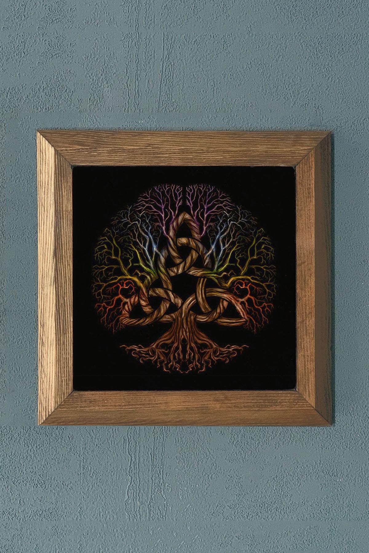 HAYAT AĞACI ÇERÇEVELİ Taş Tablo-Duvar Dekoru- Oscar Stone Decor 28X28 CM