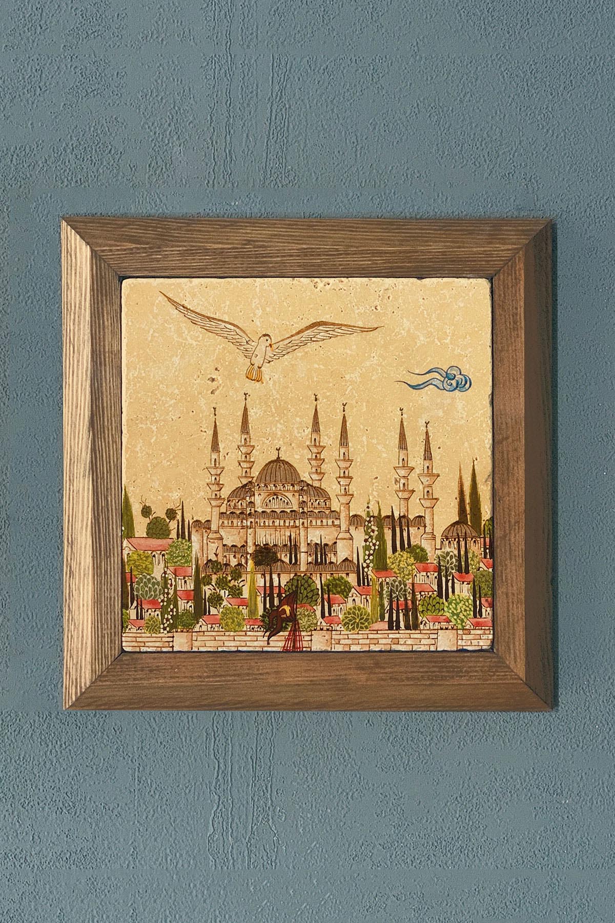İSTANBUL Masif Çerçeveli Taş Tablo-Wall Decor- Oscar Stone Decor 28X28 CM
