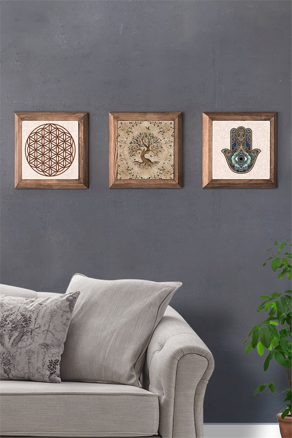 MASİF ÇERÇEVELİ 3'LÜ DOĞALTAŞ TABLO PANO OSCAR STONE DECOR / 3PRMT-40-0282