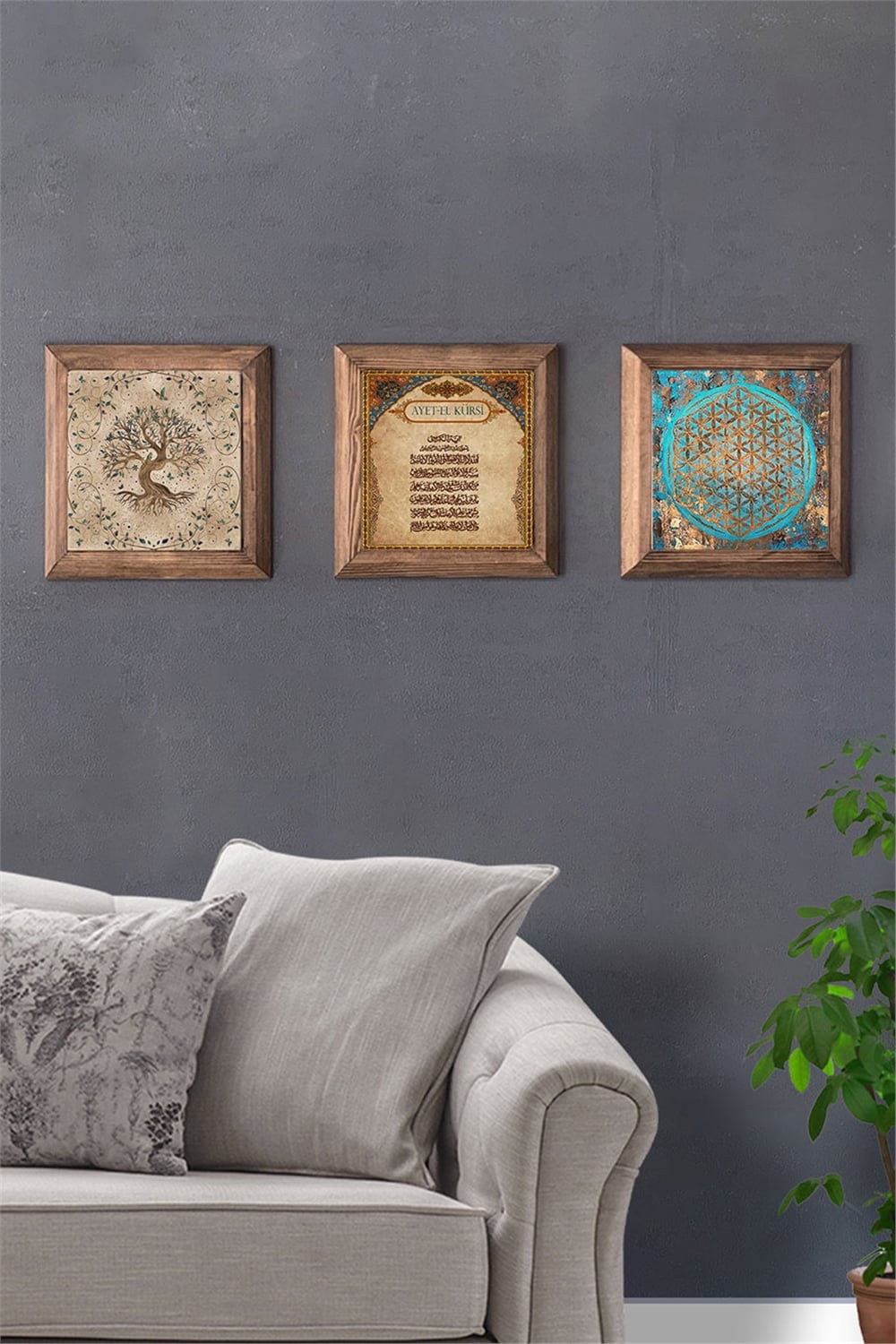 MASİF ÇERÇEVELİ 3'LÜ DOĞALTAŞ TABLO PANO OSCAR STONE DECOR / 3PRMT-40-0398