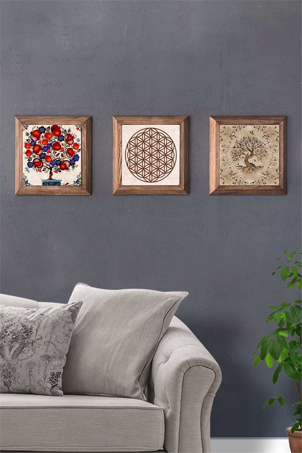 MASİF ÇERÇEVELİ 3'LÜ DOĞALTAŞ TABLO PANO OSCAR STONE DECOR / 3PRMT-40-0283