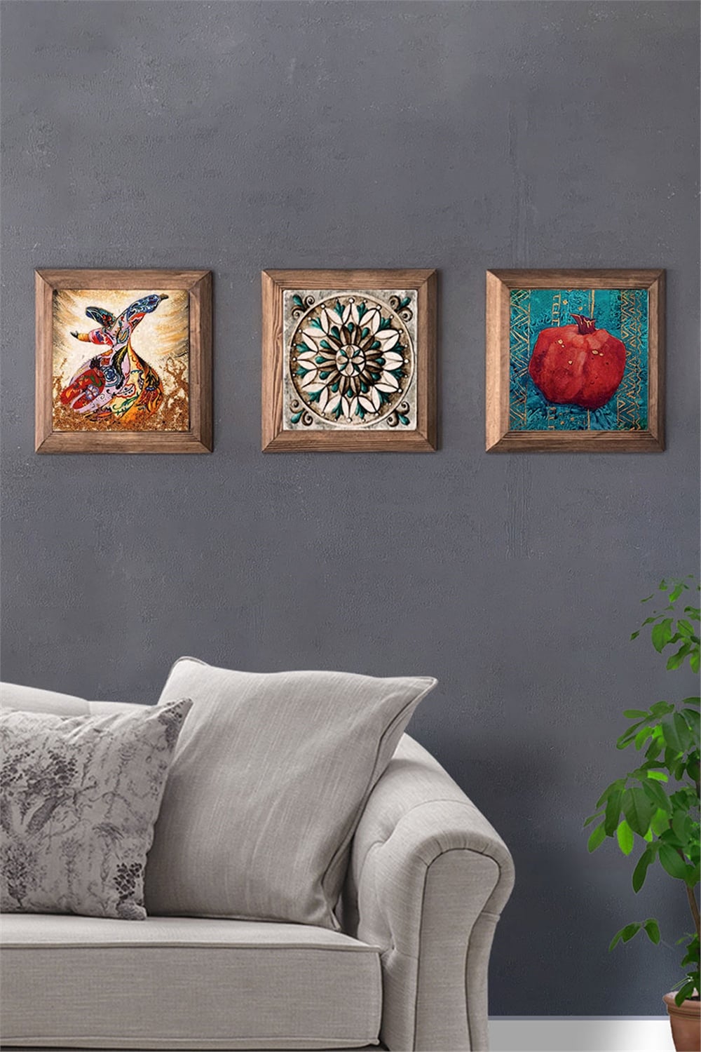 MASİF ÇERÇEVELİ 3'LÜ DOĞALTAŞ TABLO PANO OSCAR STONE DECOR / 3PRMT-40-0144