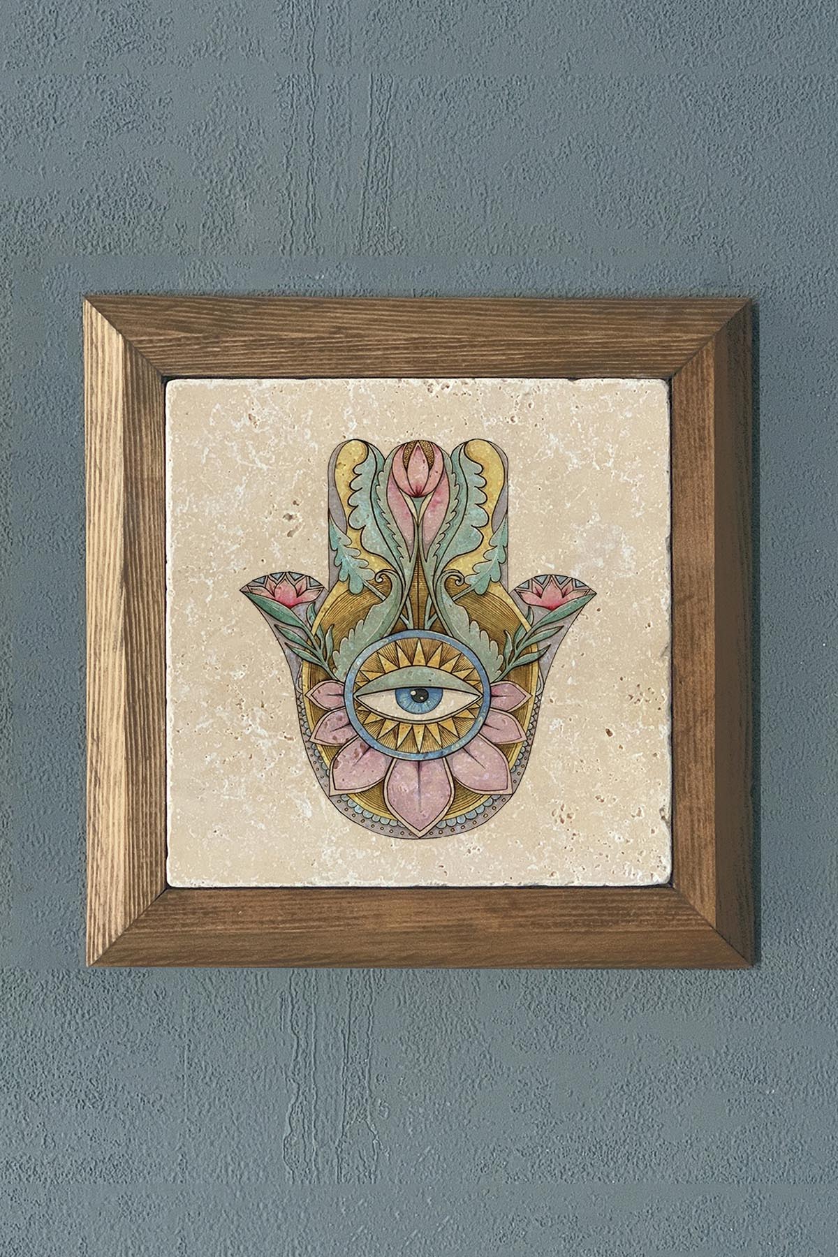 Masif Çerçeveli Fatma Ana Eli (Bereket) Doğaltaş Tablo Pano Oscar Stone Decor 28X28 CM