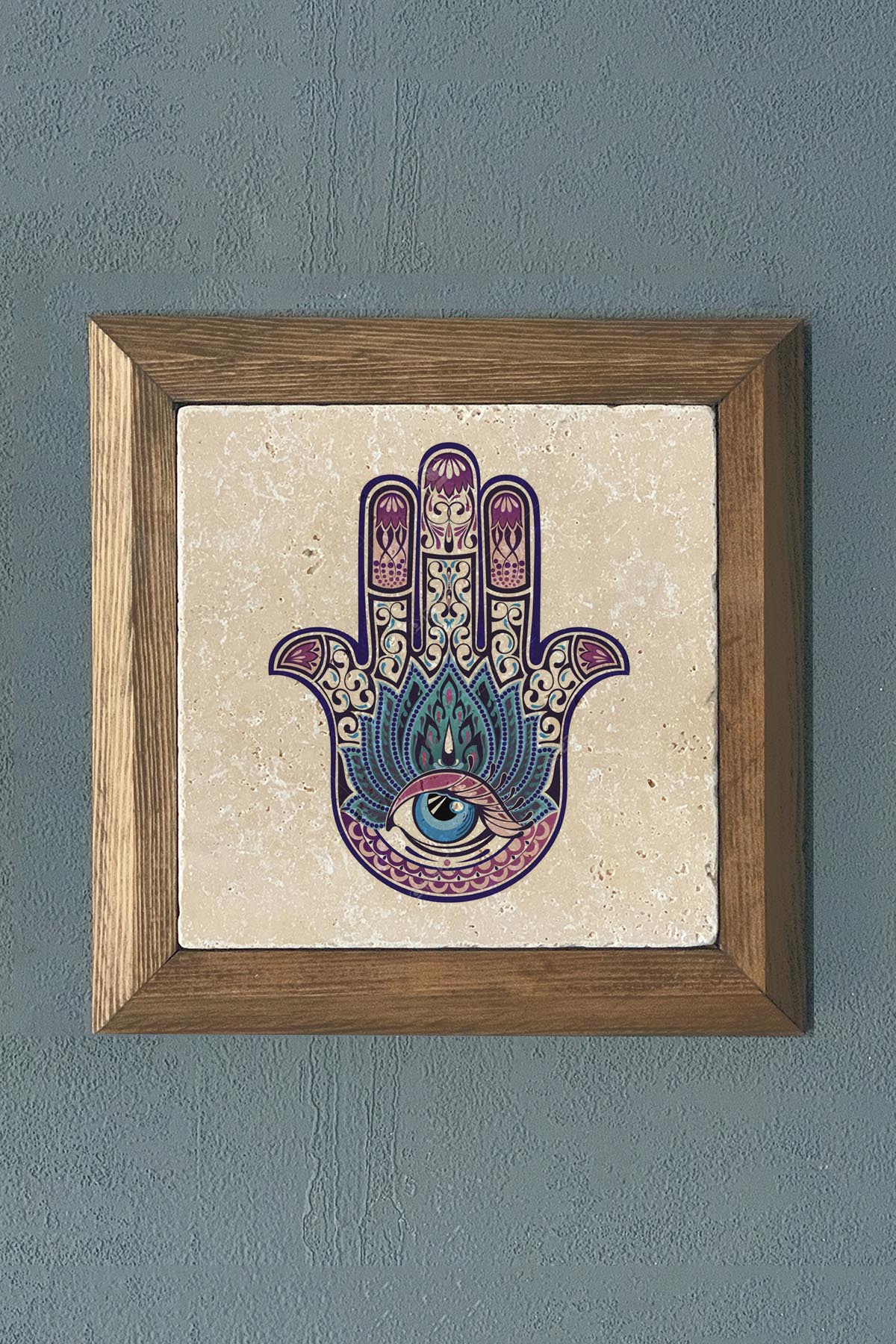 Masif Çerçeveli Fatma Ana Eli (Bereket) Doğaltaş Tablo Oscar Stone Decor 28x28 cm