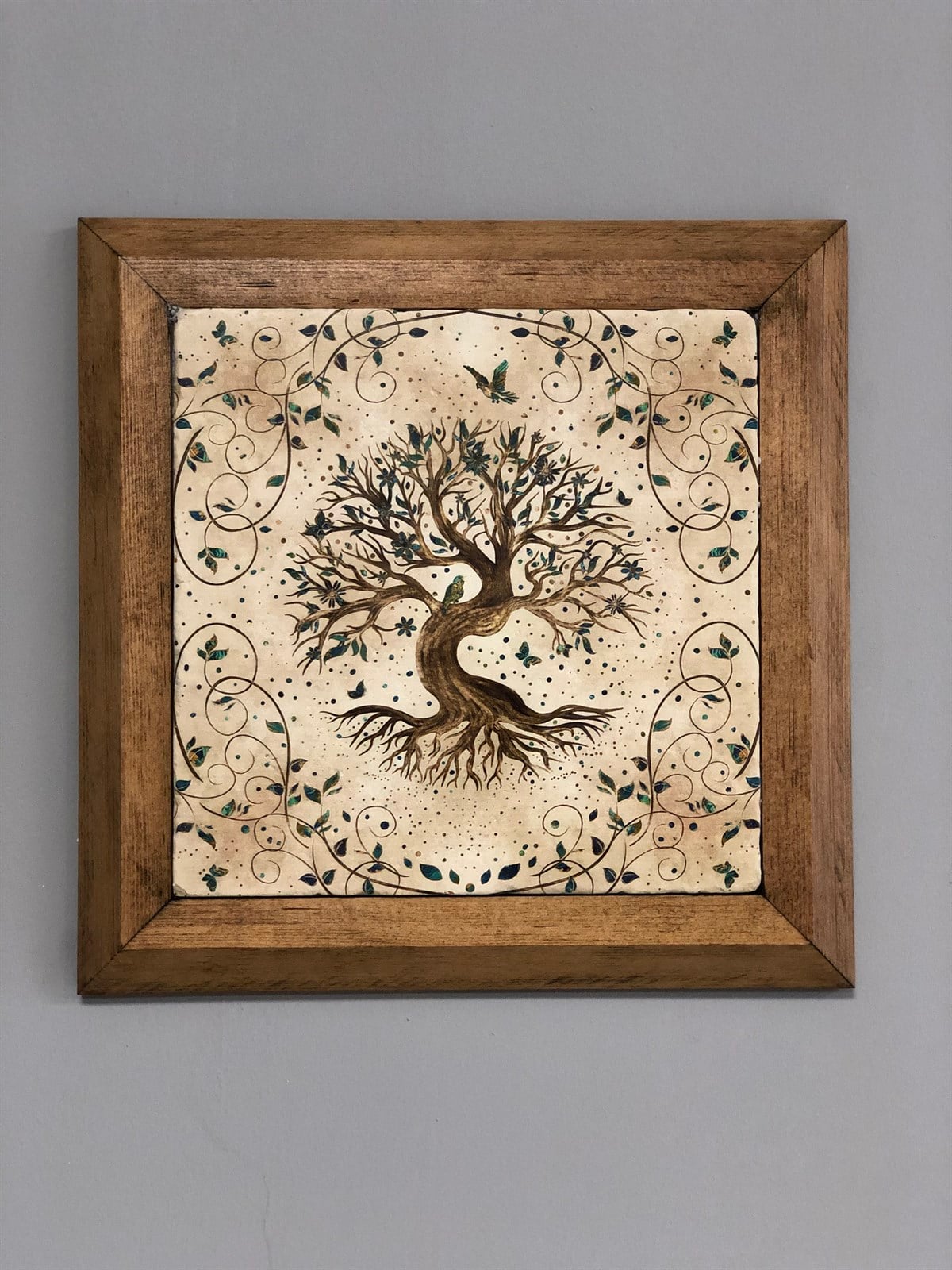 Masif Çerçeveli Hayat Ağacı (yaşam) Doğaltaş Tablo Pano Oscar Stone Decor 28X28 CM