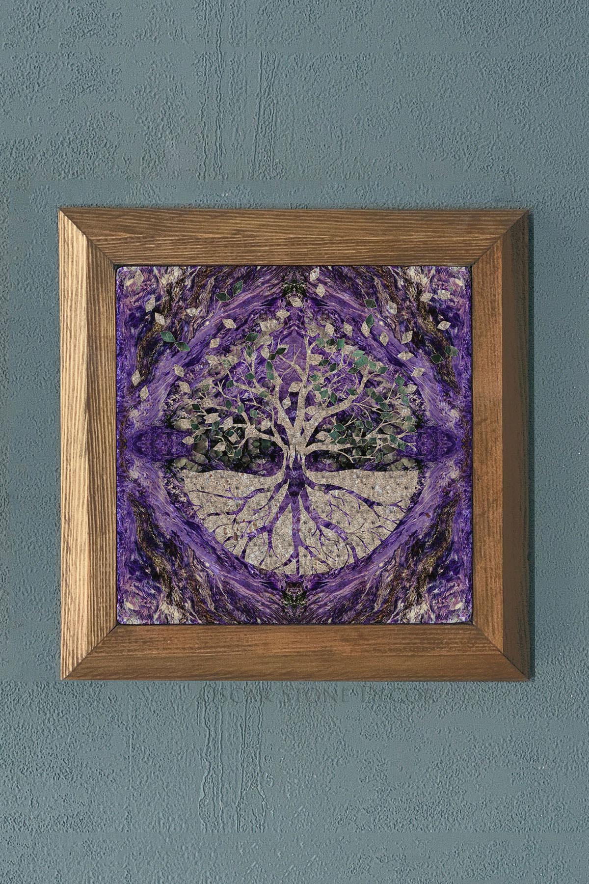 Masif Çerçeveli Hayat Ağacı (Yaşam) Doğaltaş Tablo Pano Oscar Stone Decor 28X28 CM