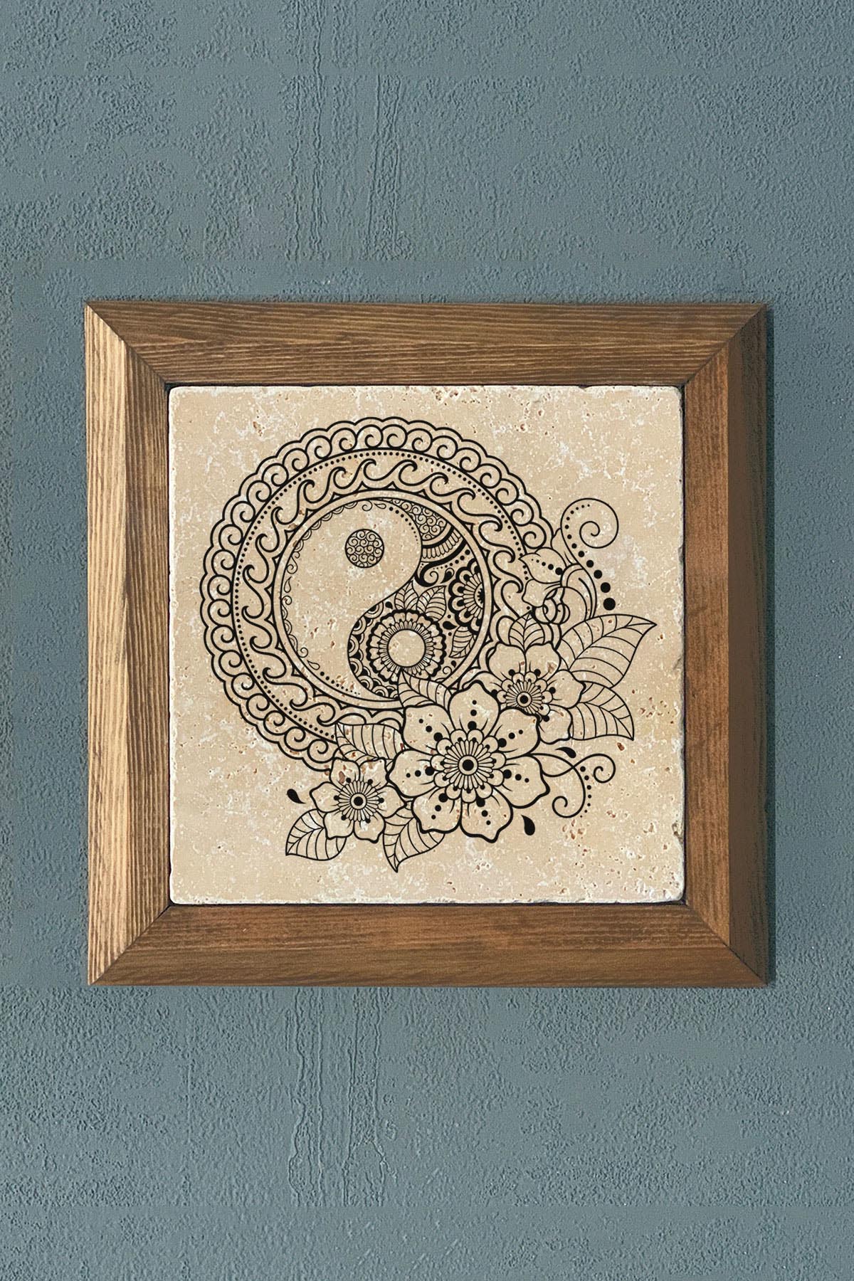 Masif Çerçeveli Mandala Taş Tablo- Duvar Dekoru- Oscar Stone Decor 28X28 cm-WALL DECOR