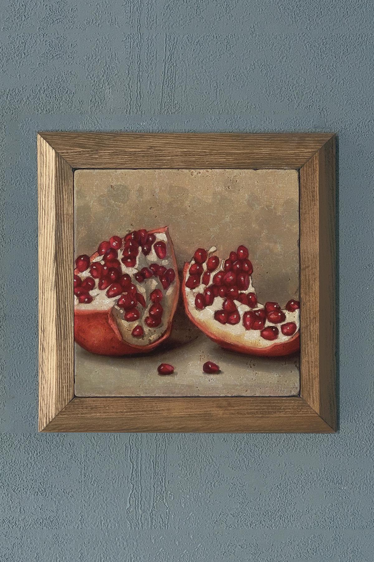 Masif Çerçeveli Nar (Bereket) Doğaltaş Tablo Pano Oscar Stone Decor 28X28 CM