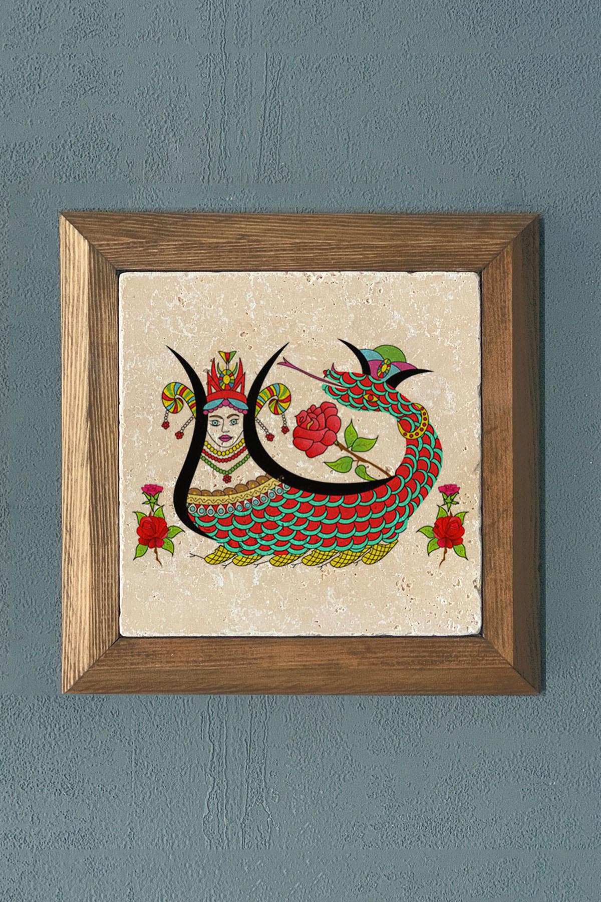 Masif Çerçeveli Şahmeran Doğaltaş Tablo Oscar Stone Decor 28X28 cm