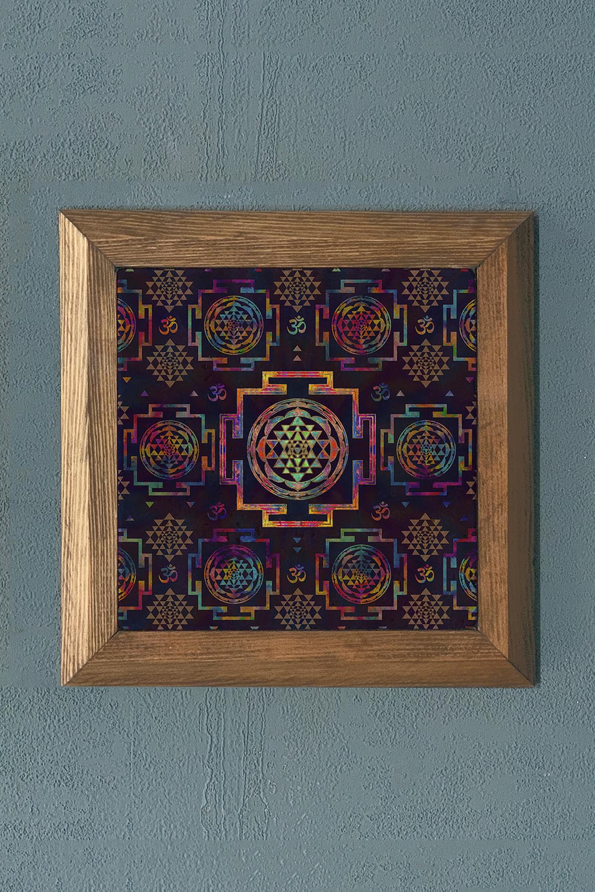 Masif Çerçeveli Siriyantra Desenli Taş Tablo- Duvar Dekoru- Oscar Stone Decor 28X28 cm-WALL DECOR