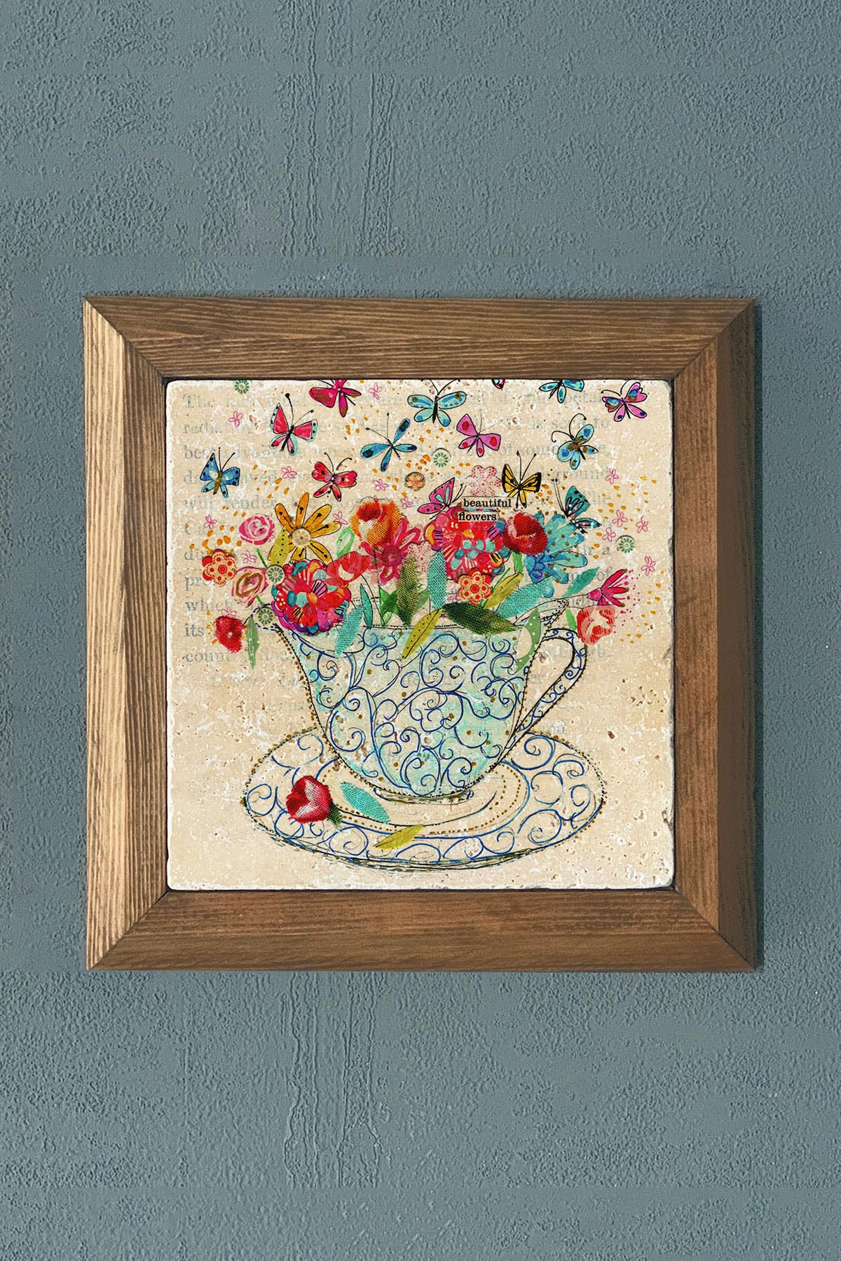 Masif Çerçeveli Taş Tablo-Wall Decor- Oscar Stone Decor 28X28 CM