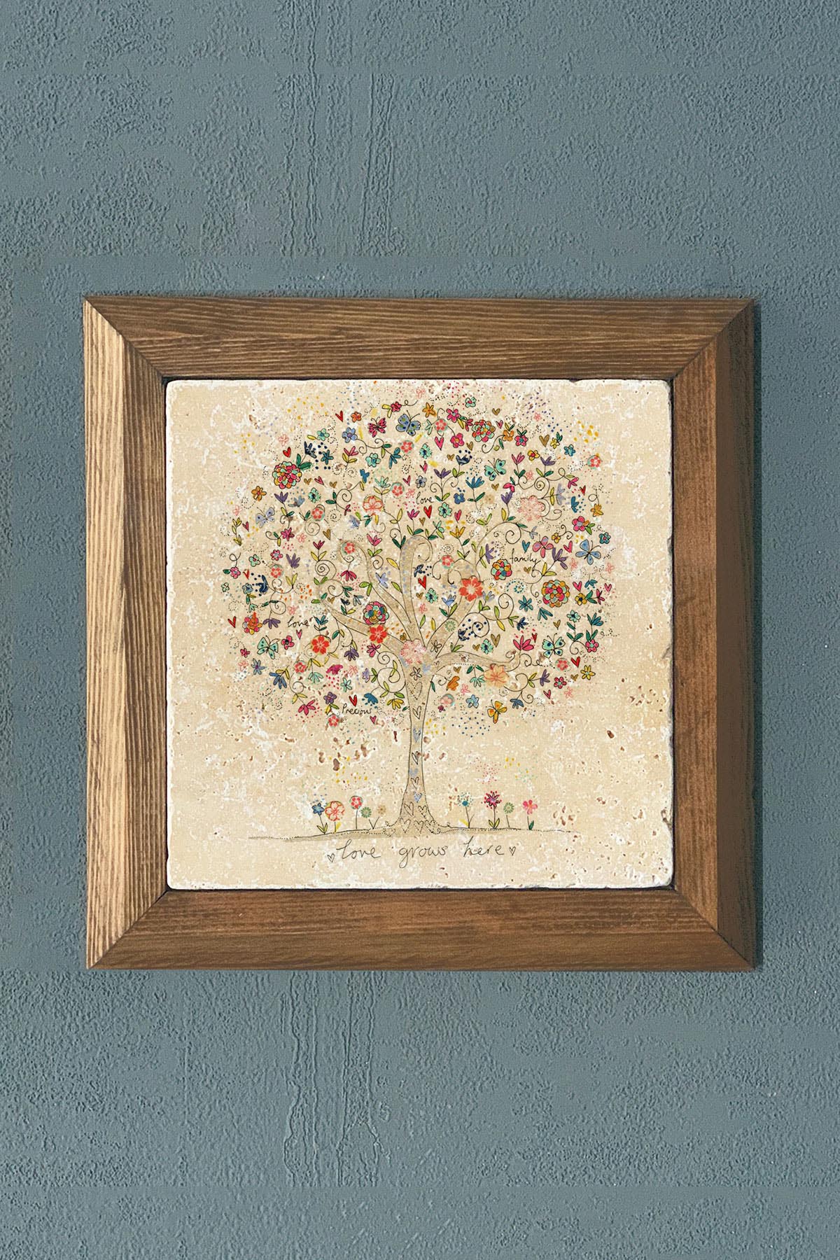 Masif Çerçeveli Taş Tablo-Wall Decor- Oscar Stone Decor 28X28 CM