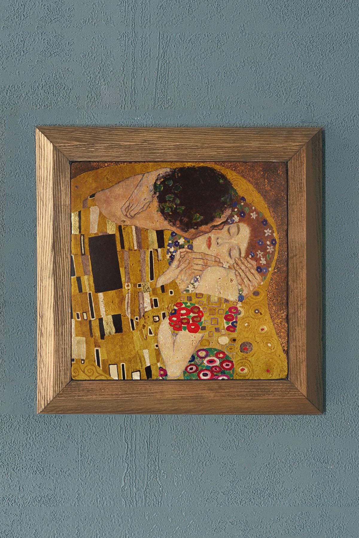 Masif Çerçeveli The Kiss (Öpücük) Taş Tablo- Duvar Dekoru- Oscar Stone Decor 28X28 cm-WALL DECOR
