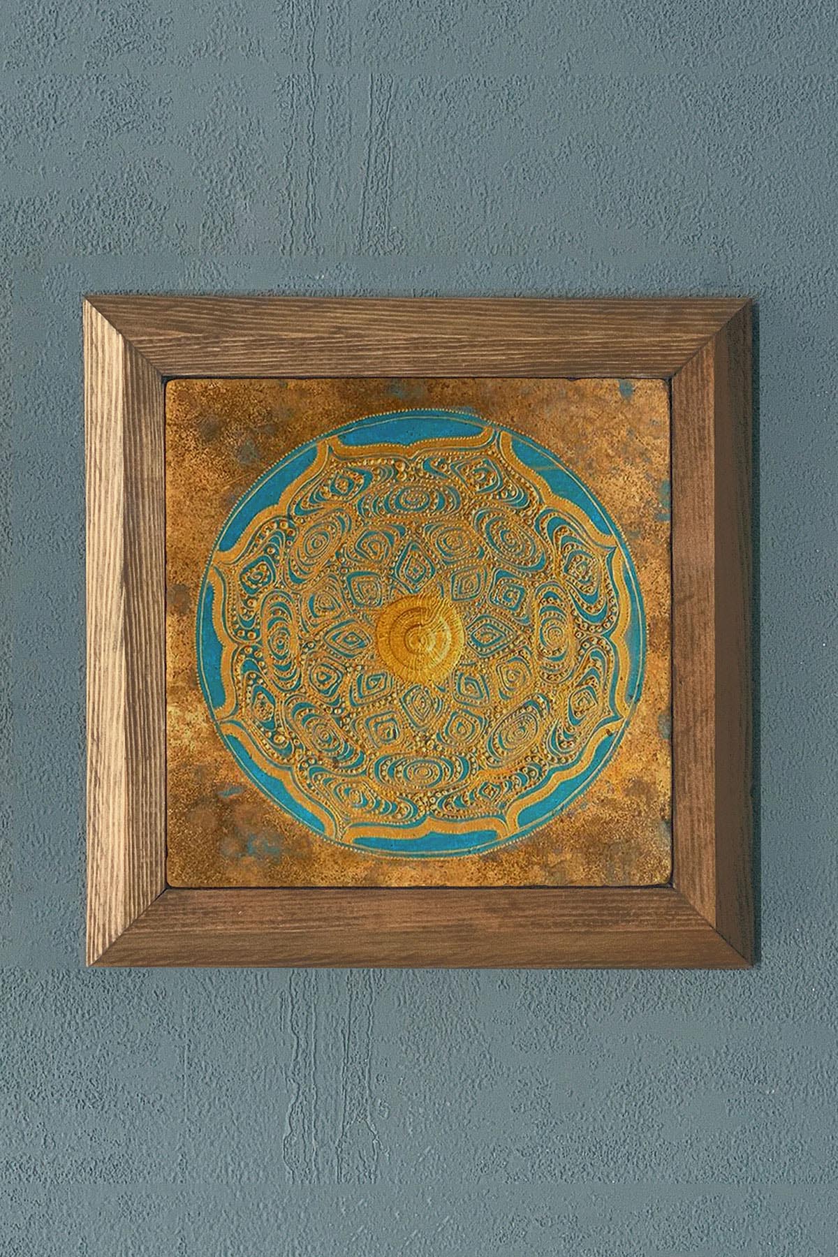 Masif Çerçeveli Yaşam Çiçeği Taş Tablo- Duvar Dekoru- Oscar Stone Decor 28X28 cm-WALL DECOR