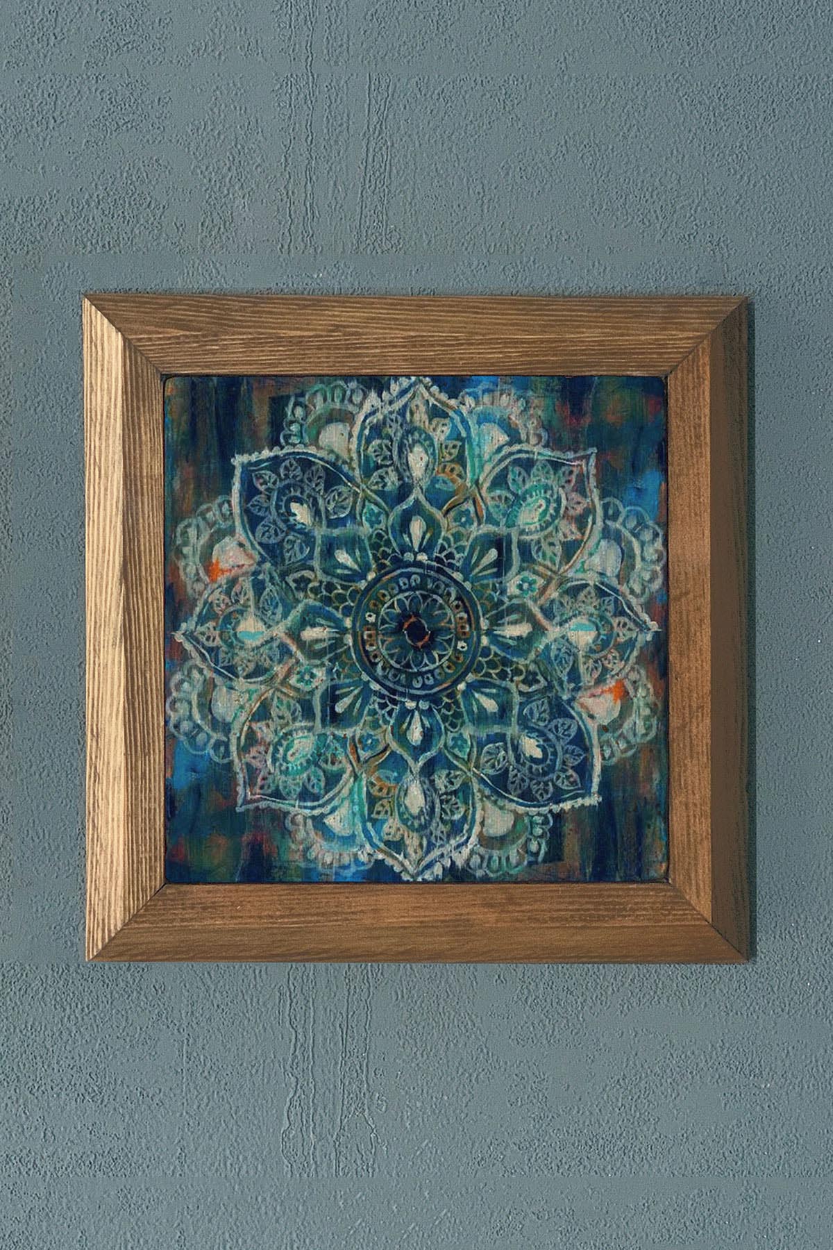 MİSTİK TEMALI Masif Çerçeveli Taş Tablo-Wall Decor- Oscar Stone Decor 28X28 CM