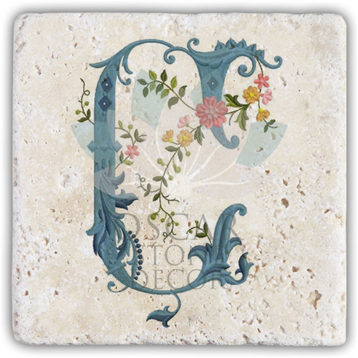 OSCAR STONE DECOR Ç HARFİ TEKLİ DOĞALTAŞ BARDAK ALTLIĞI / BA-Ç4 (COASTER)