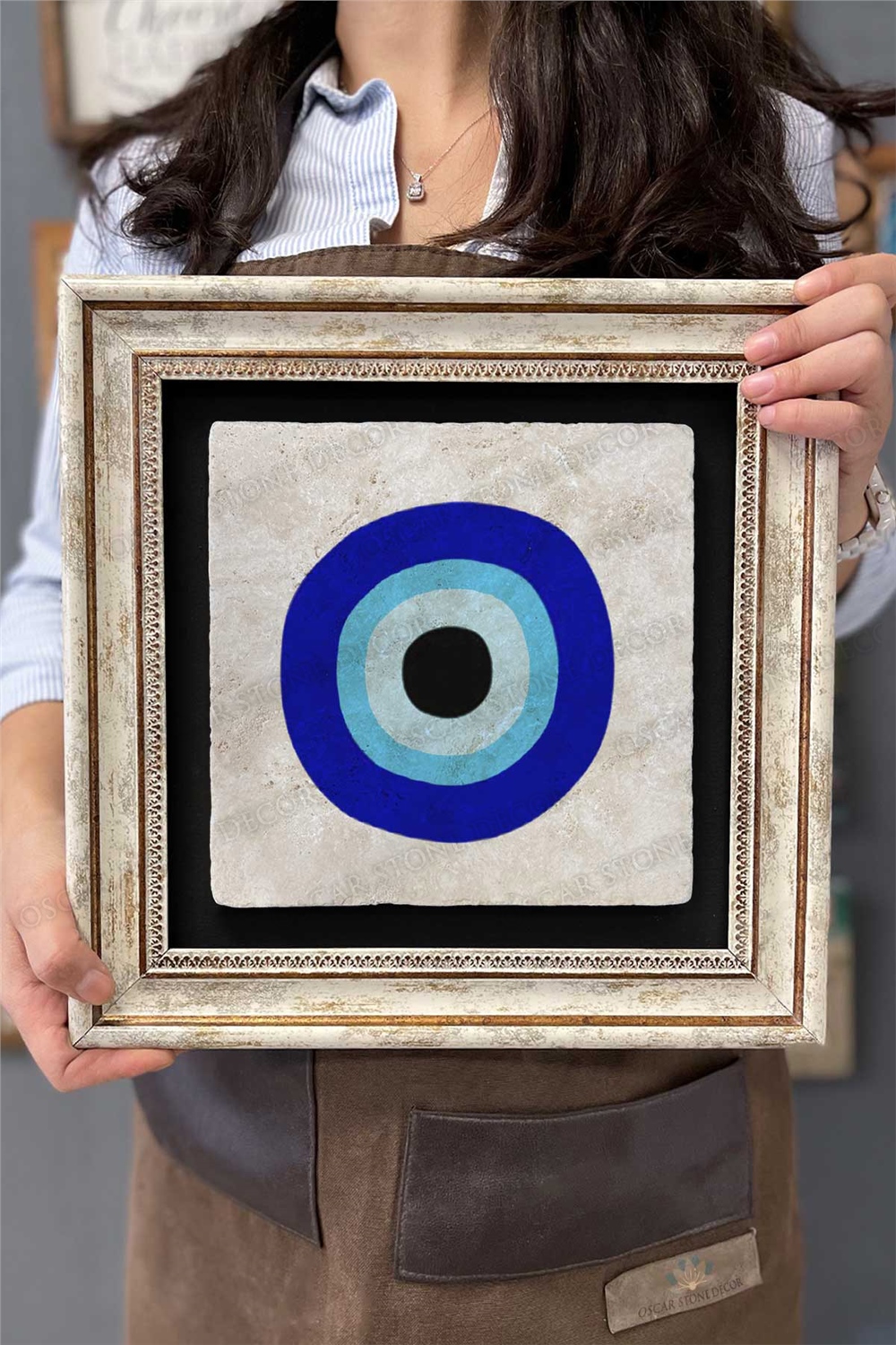 Oscar Stone Decor Çerçeveli Tablo Taş Duvar Dekoru 30 X 30 Cm Nazar Boncuğu Tablosu
