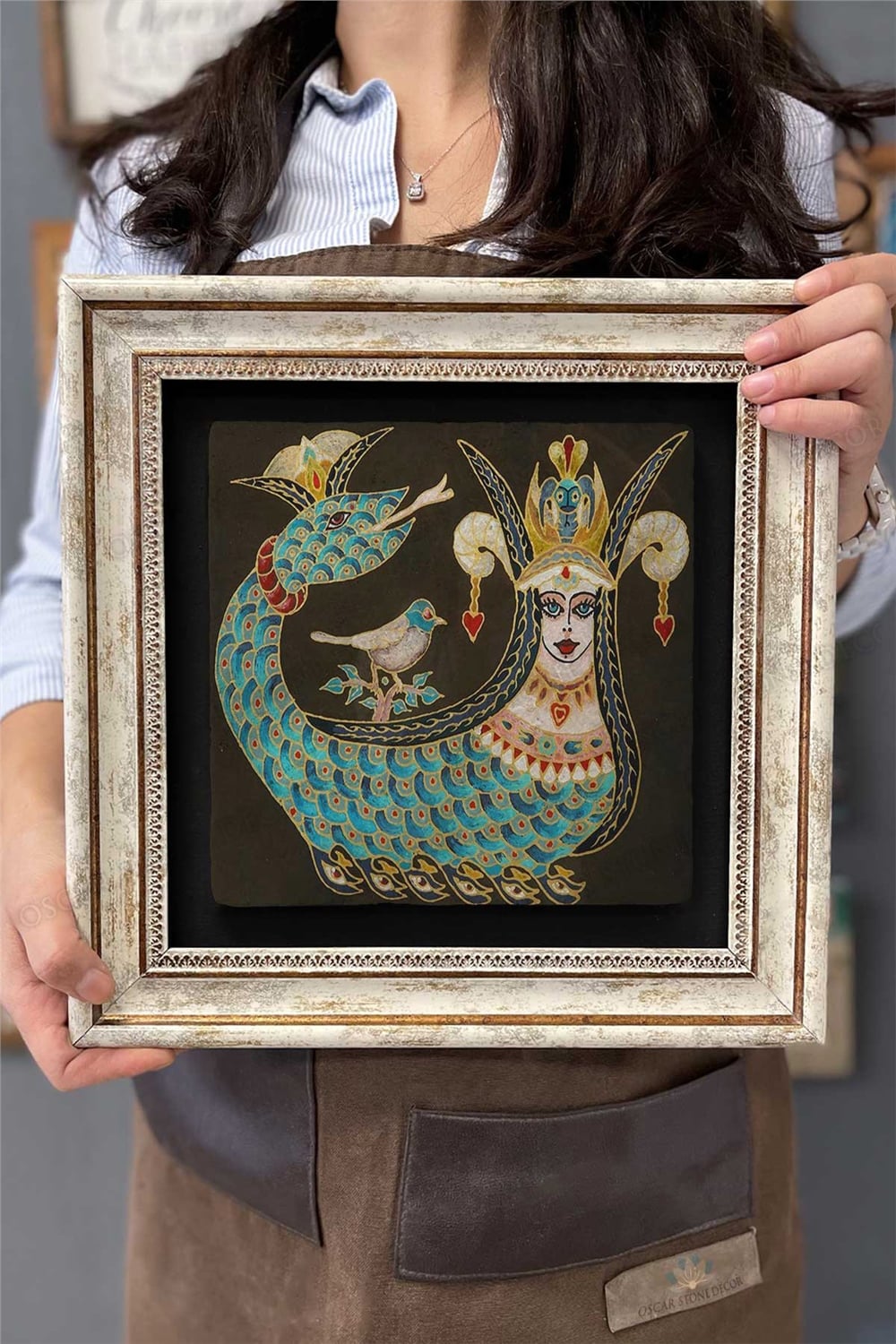 Oscar Stone Decor Çerçeveli Tablo Taş Duvar Dekoru 30 X 30 Cm Şahmeran Tablosu