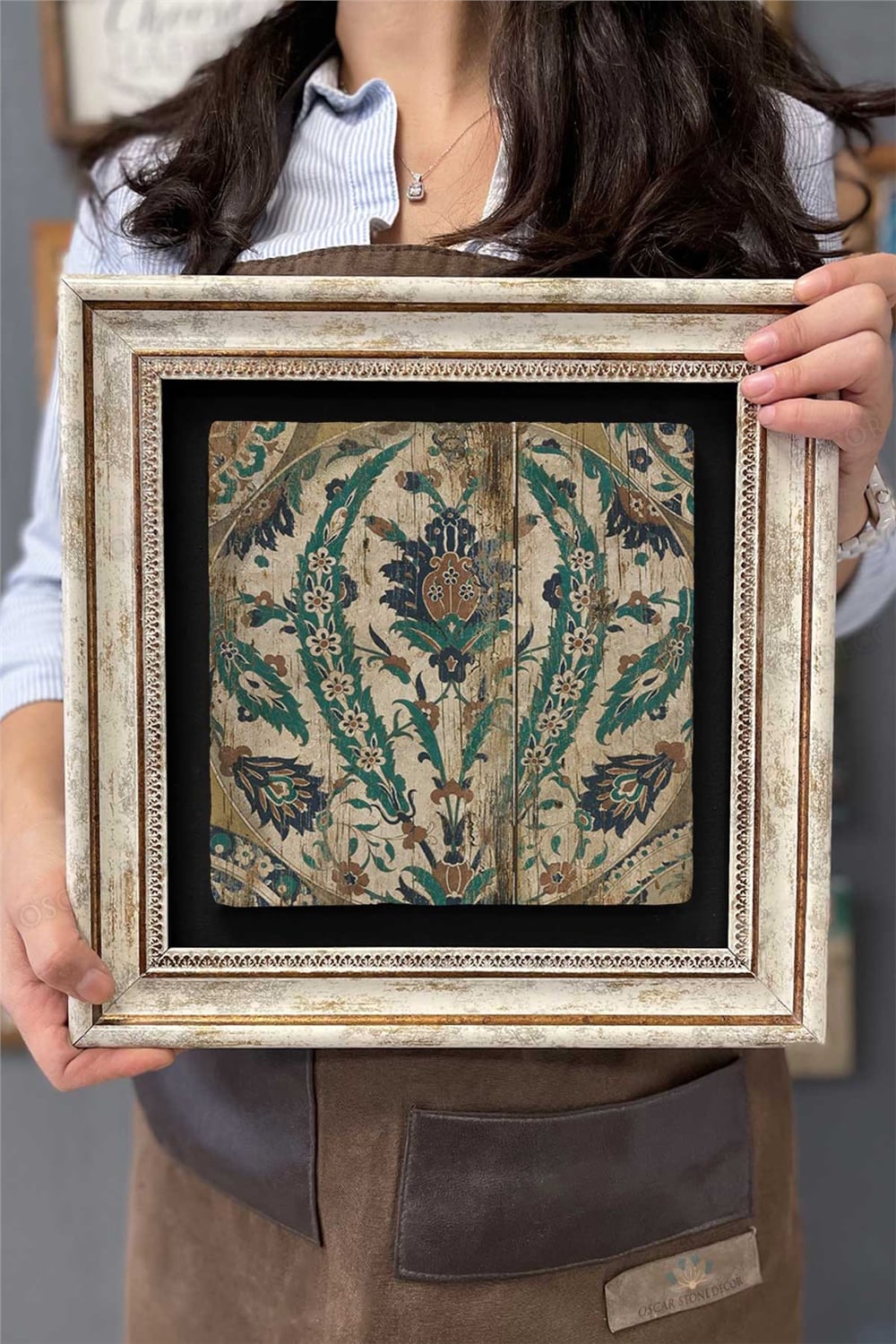 Oscar Stone Decor Çerçeveli Tablo Taş Duvar Dekoru 30 X 30 Cm Eskitme Kapı Tablo