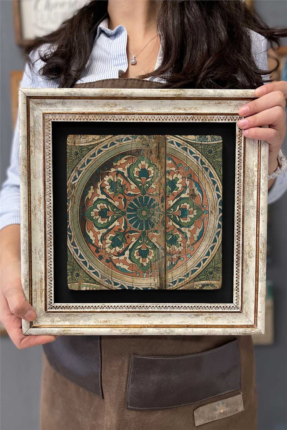 Oscar Stone Decor Çerçeveli Tablo Taş Duvar Dekoru 30 X 30 Cm Eskitme Kapı Tablo