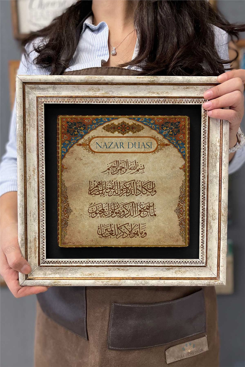 Oscar Stone Decor Çerçeveli Tablo Taş Duvar Dekoru 30 X 30 Cm Nazar Duası Özel Tablo