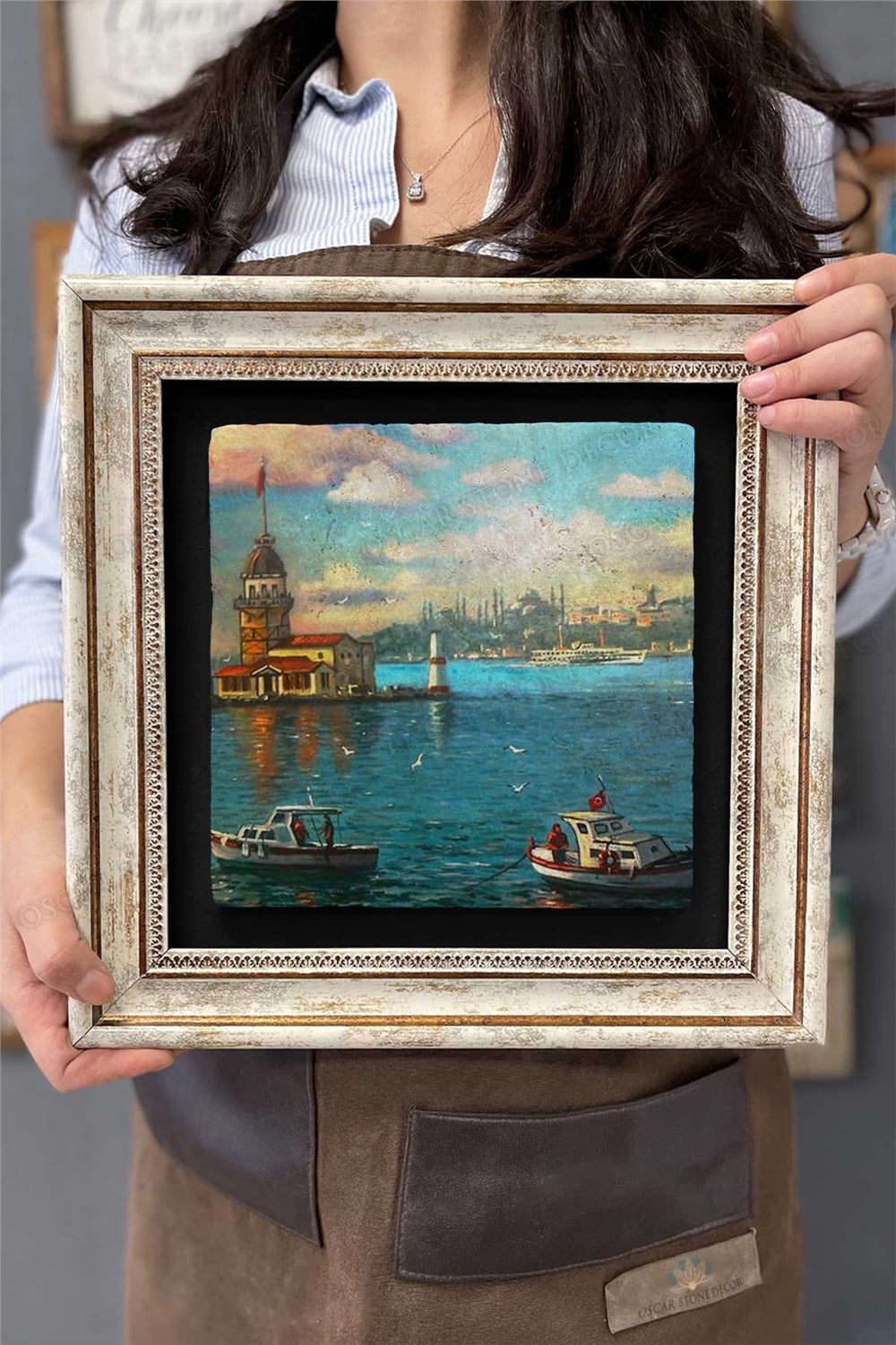Oscar Stone Decor Çerçeveli Tablo Taş Duvar Dekoru 30 x 30 cm Kız Kulesi