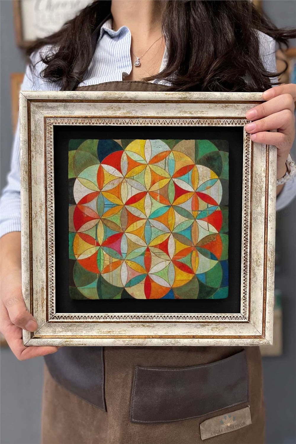 Oscar Stone Decor Çerçeveli Tablo Taş Duvar Dekoru 30 X 30 Cm Yaşam Çiçeği Tablosu