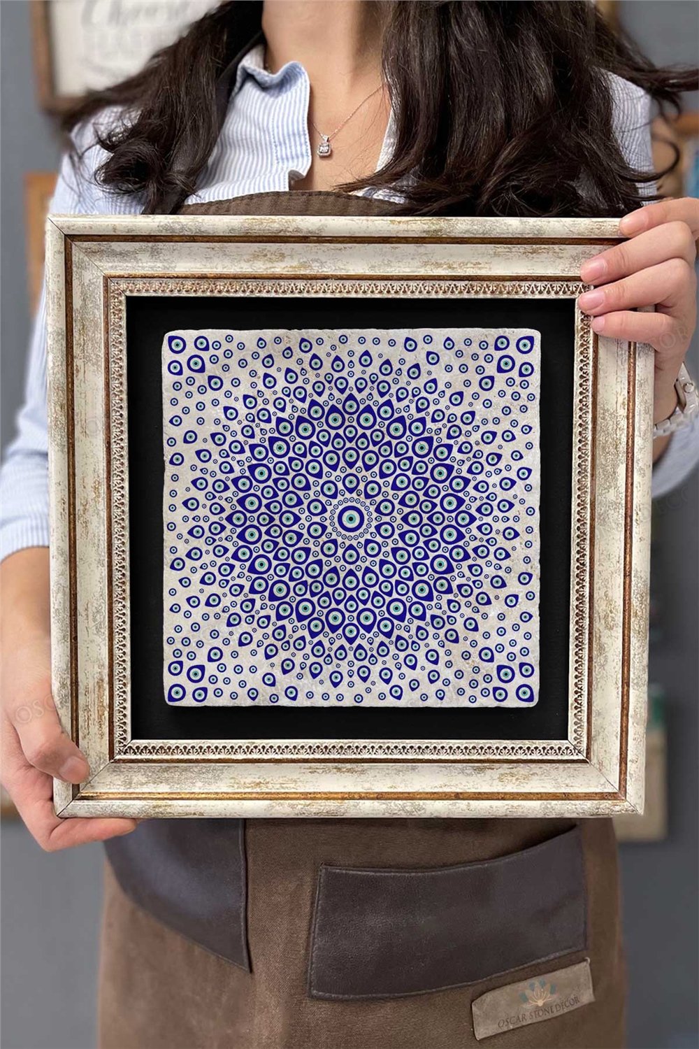 Oscar Stone Decor Çerçeveli Tablo Taş Duvar Dekoru 30 X 30 Cm Nazar Boncukları