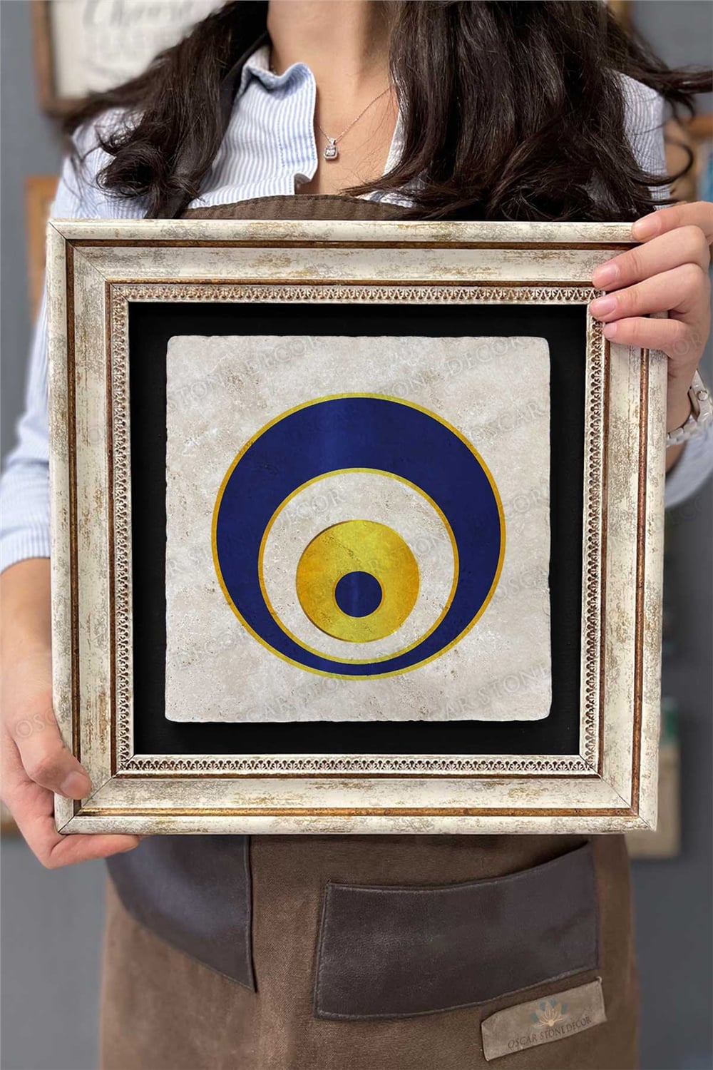Oscar Stone Decor Çerçeveli Tablo Taş Duvar Dekoru 30 X 30 Cm Nazar Boncuğu Temalı
