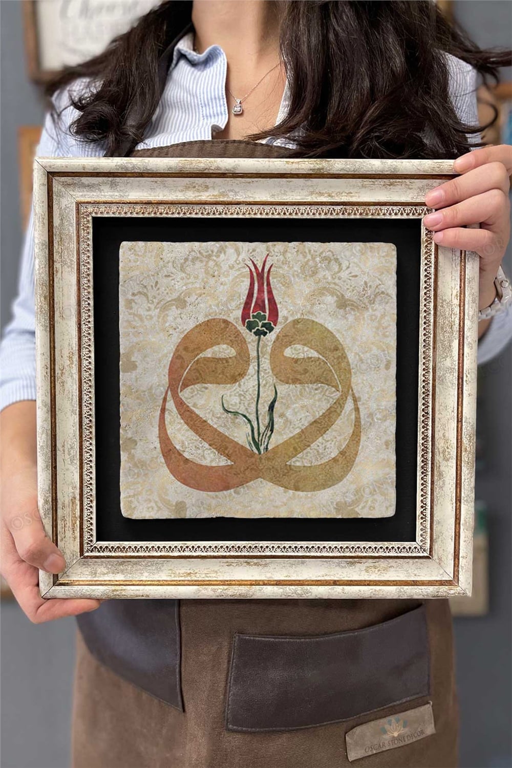 Oscar Stone Decor Çerçeveli Tablo Taş Duvar Dekoru 30 X 30 Cm İkili Vav Çift Vav Tablosu